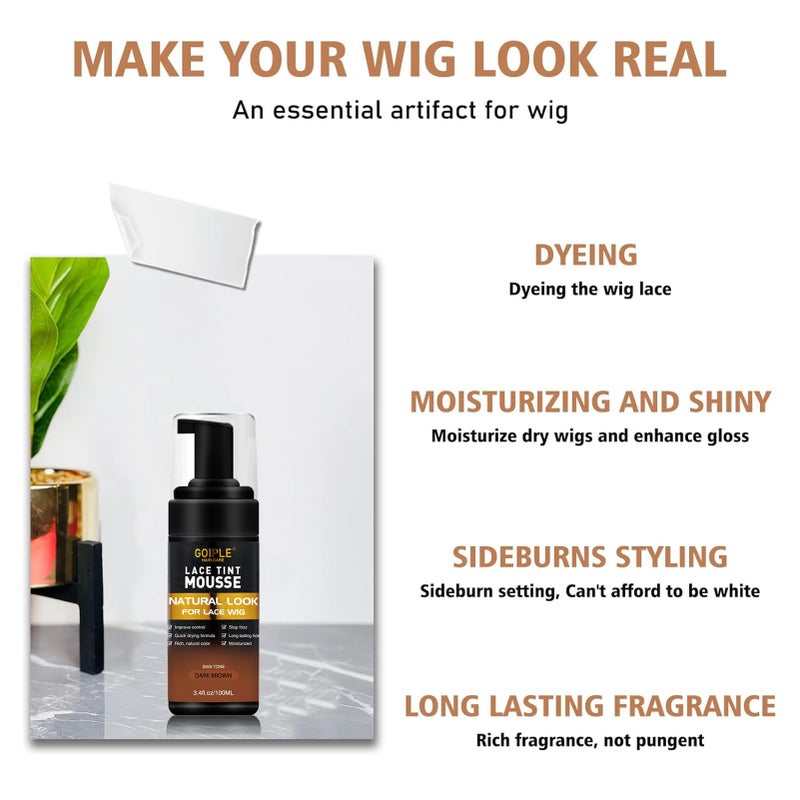 Goiple Lace Glue Kit Complete Set with Lace Tint Mousse, Lace Melting Spray Wig Glue for Women's Wigs and Hairpieces - Wig Installation Kit & Tape in Extension Rmover & Cap (Dark Brown) - Image 2