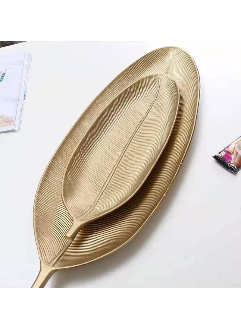 LINGWEI Wooden Golden Tray 2pcs Set Leaf Style Dish Serving Platter Snack Fruit & Candy Wooden Storage Trays For Home Kitchen Unique Leaf Shaped Tray Design - Image 1