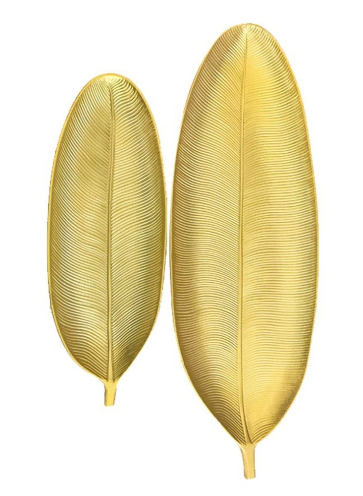 LINGWEI Wooden Golden Tray 2pcs Set Leaf Style Dish Serving Platter Snack Fruit & Candy Wooden Storage Trays For Home Kitchen Unique Leaf Shaped Tray Design - Image 2