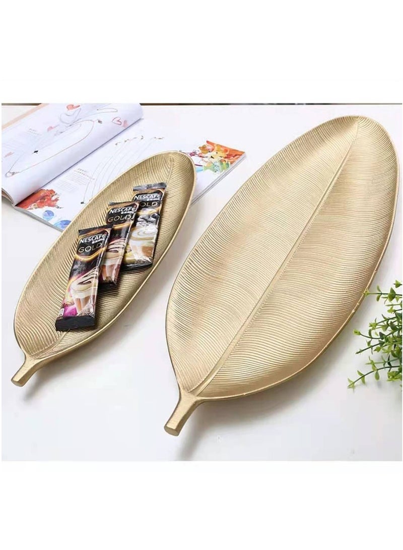 LINGWEI Wooden Golden Tray 2pcs Set Leaf Style Dish Serving Platter Snack Fruit & Candy Wooden Storage Trays For Home Kitchen Unique Leaf Shaped Tray Design - Image 3