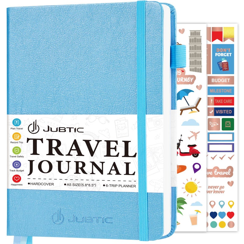 JUBTIC Travel Journal & Planner, Vacation Organizer with Budget Tracker & Checklist, A5 Size Trip Diary & Notebook for 6 Trips, Travel Gifts for Women, Men & Couples (Aquamarine) - Image 1