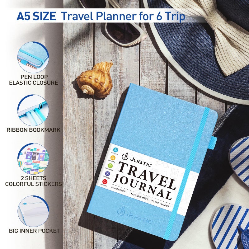 JUBTIC Travel Journal & Planner, Vacation Organizer with Budget Tracker & Checklist, A5 Size Trip Diary & Notebook for 6 Trips, Travel Gifts for Women, Men & Couples (Aquamarine) - Image 2