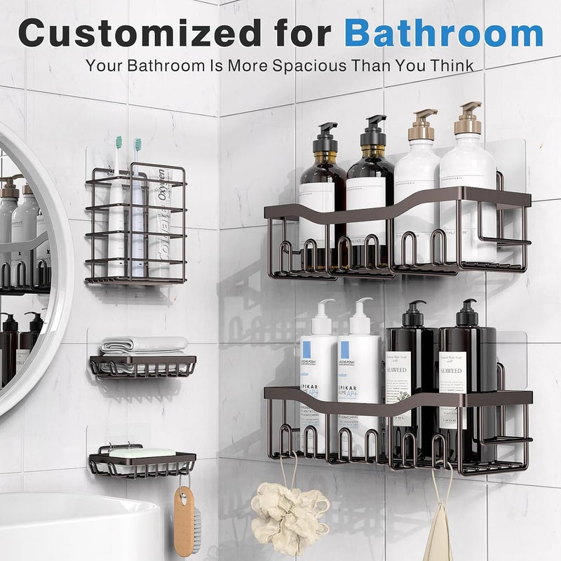 EUDELE Shower Caddy 5 Pack,Adhesive Shower Organizer for Bathroom Storage&Home Decor&Kitchen,No Drilling,Large Capacity,Rustproof Stainless Steel Bathroom Organizer,Shower Shelves for Inside Shower - Image 2