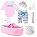 Pedolltree Reborn Baby Doll Clothes Girl Pink Outfits Accesories for 1722 Inch Reborn Doll Newborn Baby Girl Accesories 8 Pcs Set with BassinetDiaper - Image 4