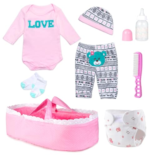 Pedolltree Reborn Baby Doll Clothes Girl Pink Outfits Accesories for 1722 Inch Reborn Doll Newborn Baby Girl Accesories 8 Pcs Set with BassinetDiaper - Image 5