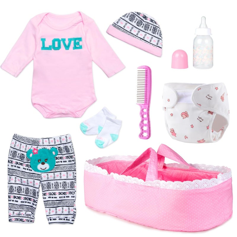 Pedolltree Reborn Baby Doll Clothes Girl Pink Outfits Accesories for 1722 Inch Reborn Doll Newborn Baby Girl Accesories 8 Pcs Set with BassinetDiaper - Image 3