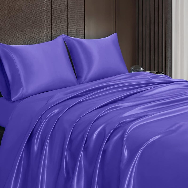 Homiest 3pcs Satin Sheets Set Luxury Silky Satin Bedding Set with Deep Pocket, 1 Fitted Sheet + 1 Flat Sheet + 1 Pillowcase (Twin Size, Periwinkle Blue) - Image 4
