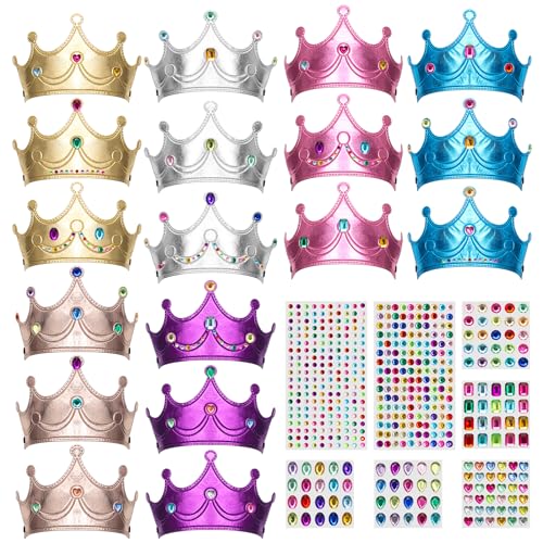 Hoedia 25PCS Foam Princess Crowns and Tiaras for Birthday Party Favors Hats DIY Prince Crown Kit Paper Tiara with Crystal Diamond Sticker - Image 1