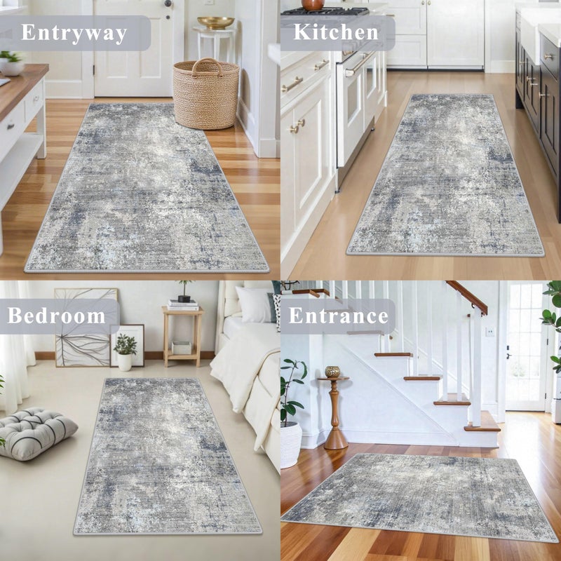 BYYVOO 3x5 Washable Entryway Rug â€“ Non-Slip Rubber Backed Small Area Rug for Kitchen, Bedroom, Living Room, Office â€“ Soft Low-Pile Thin Modern Abstract Neutral Throw Rug ï¼ˆBlue Gray,3x5ï¼‰ - Image 5