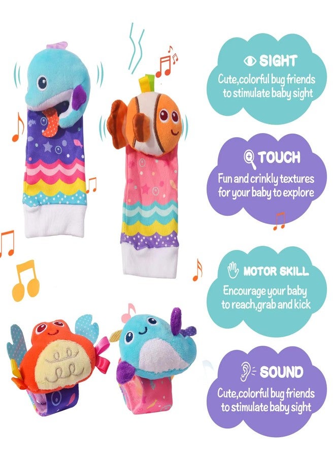 Timatim Newborn Toys for Baby Boy Baby Girl Sensory and Brain Development Infant Toys-Hand & Foot Finder Rattle Socks for 0-3, 3-6,6-12 Months Babies (1pair Socks+ 1pair Wristband),multicolor - Image 4