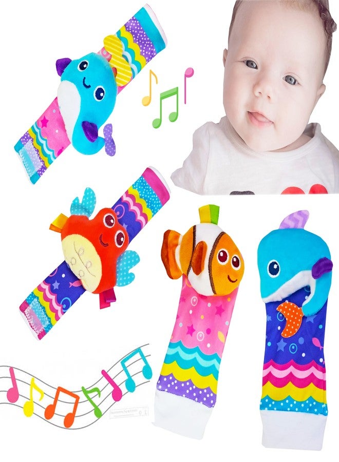 Timatim Newborn Toys for Baby Boy Baby Girl Sensory and Brain Development Infant Toys-Hand & Foot Finder Rattle Socks for 0-3, 3-6,6-12 Months Babies (1pair Socks+ 1pair Wristband),multicolor - Image 1