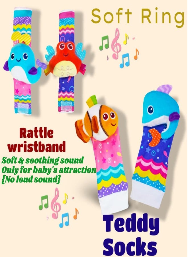 Timatim Newborn Toys for Baby Boy Baby Girl Sensory and Brain Development Infant Toys-Hand & Foot Finder Rattle Socks for 0-3, 3-6,6-12 Months Babies (1pair Socks+ 1pair Wristband),multicolor - Image 2