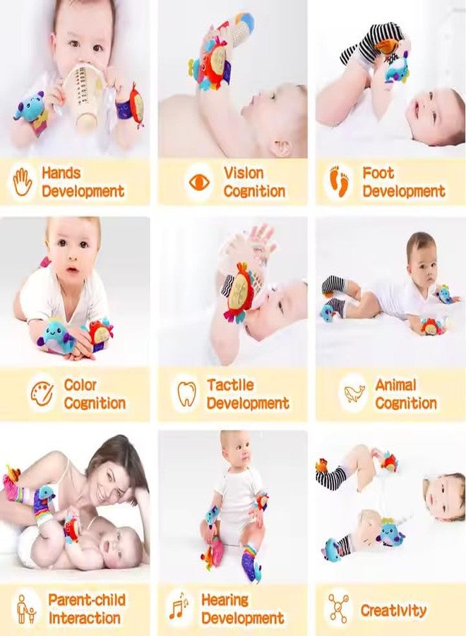 Timatim Newborn Toys for Baby Boy Baby Girl Sensory and Brain Development Infant Toys-Hand & Foot Finder Rattle Socks for 0-3, 3-6,6-12 Months Babies (1pair Socks+ 1pair Wristband),multicolor - Image 5