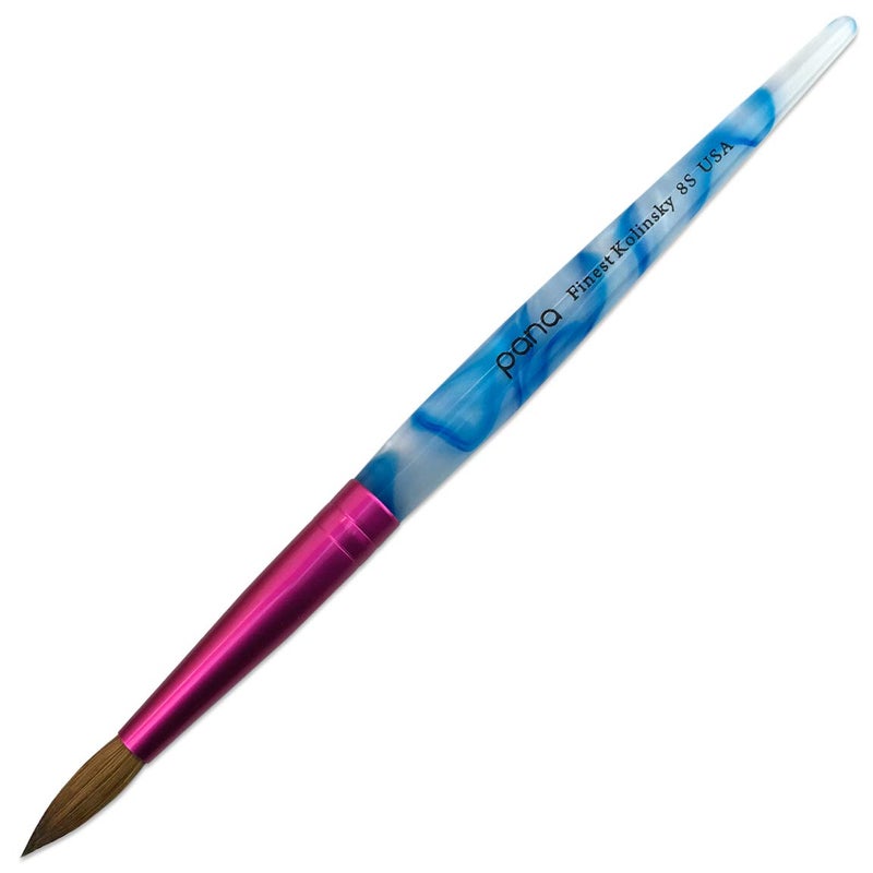 PANA USA Acrylic Nail Brush Pure Kolinsky Hair Acrylic White Swirl Blue Handle with Pink Ferrule Round Shaped - Size 8 - Image 2