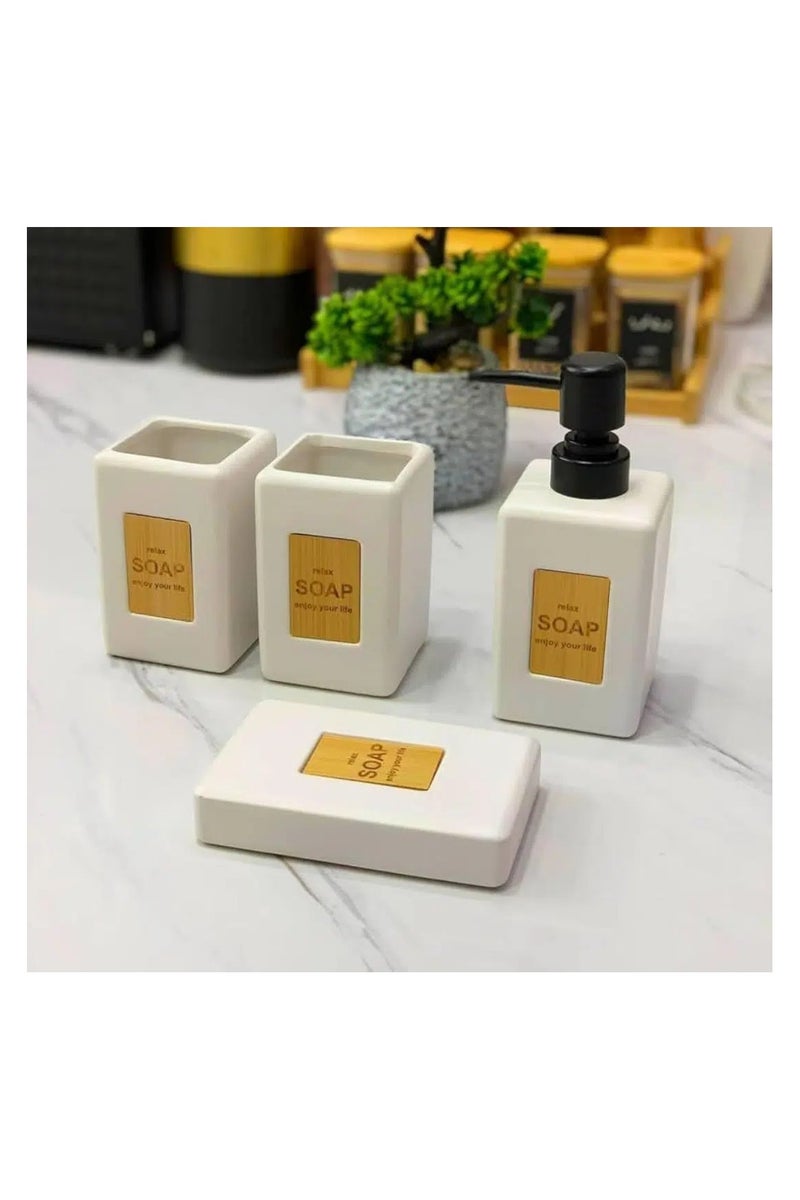 Porcelain Bathroom accessory Set 4-Piece: Soap Dispenser, Tumbler, Toothbrush Holder, Soap Dish-White - Image 1