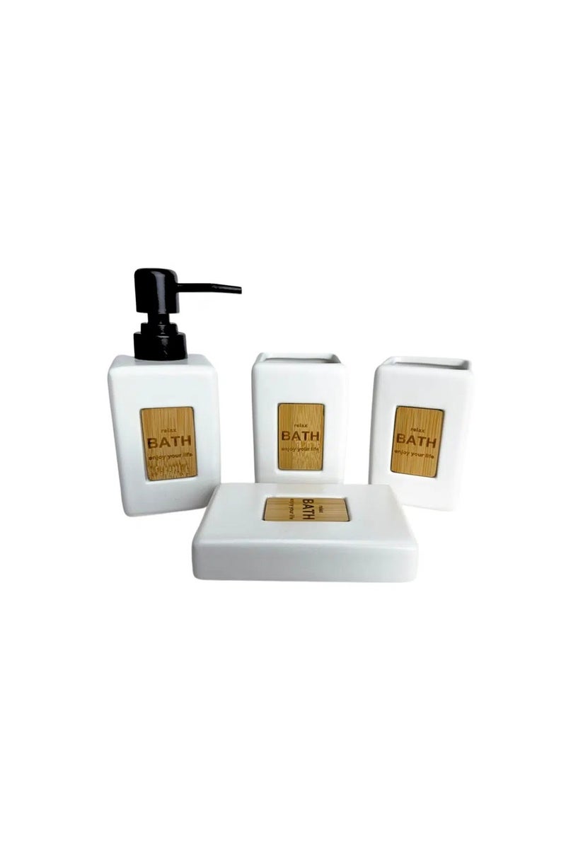Porcelain Bathroom accessory Set 4-Piece: Soap Dispenser, Tumbler, Toothbrush Holder, Soap Dish-White - Image 2