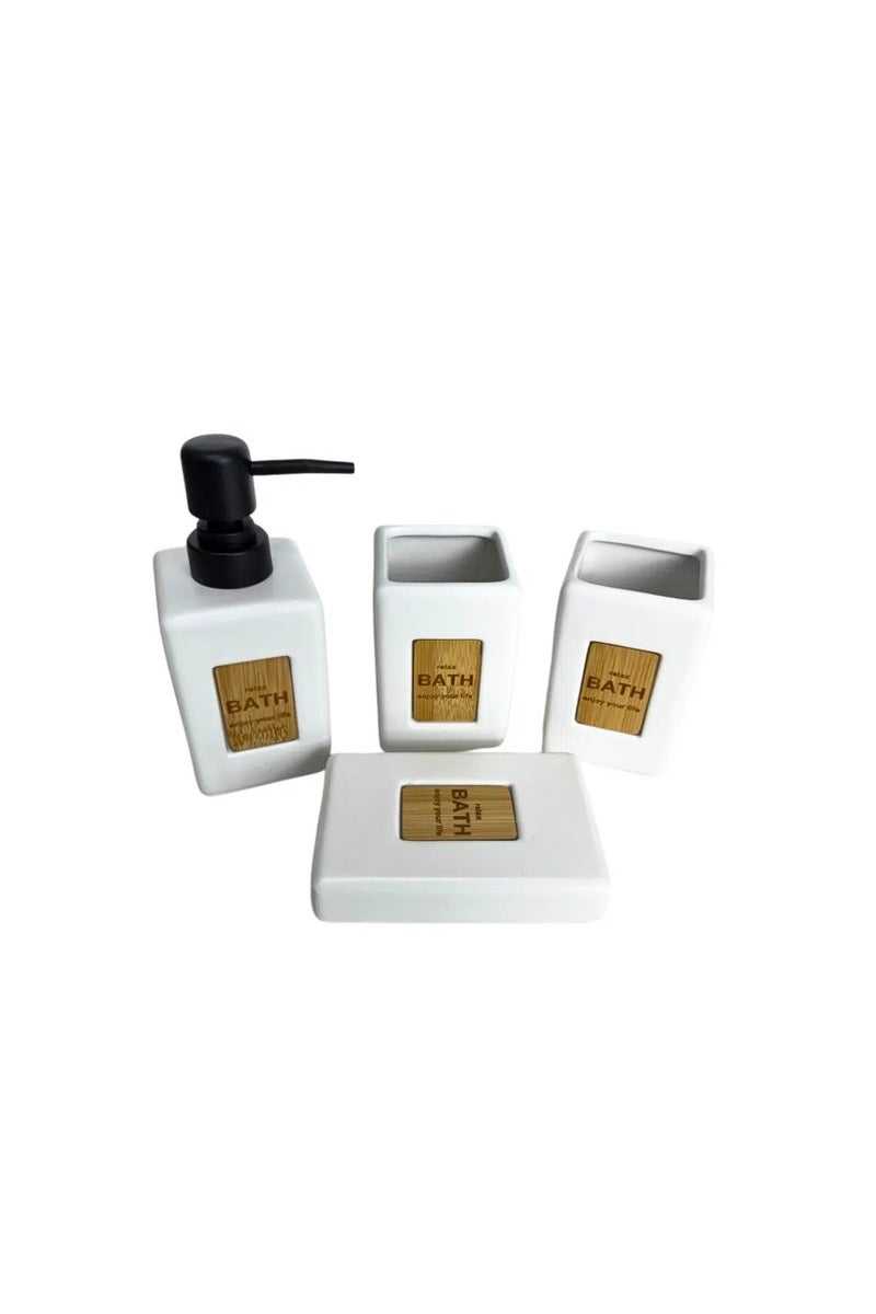 Porcelain Bathroom accessory Set 4-Piece: Soap Dispenser, Tumbler, Toothbrush Holder, Soap Dish-White - Image 3
