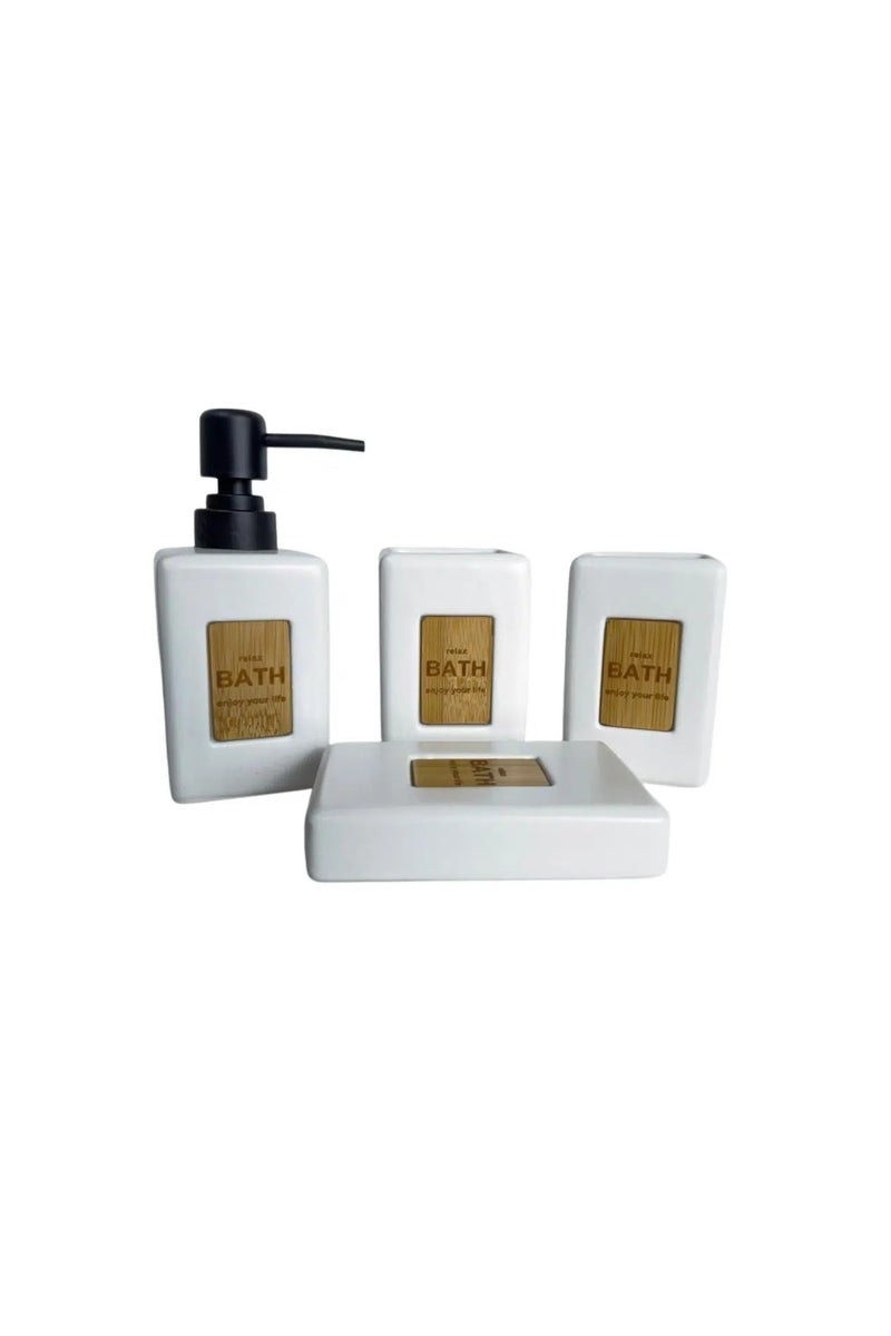 Porcelain Bathroom accessory Set 4-Piece: Soap Dispenser, Tumbler, Toothbrush Holder, Soap Dish-White - Image 4