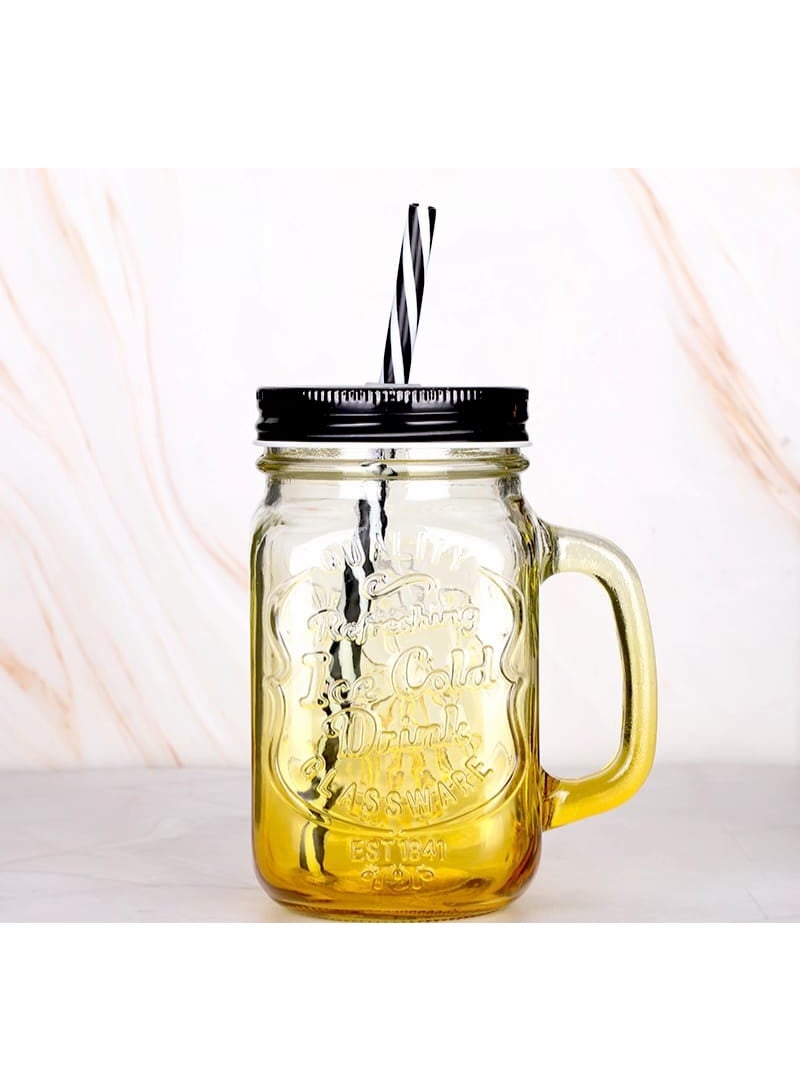 كوب زجاج بغطاء وشاليموه – تصميم ملون جذاب