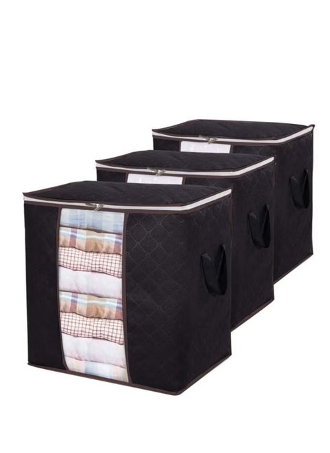 3 Pieces Large Capacity Sized Bags Clothes Storage Organizers Foldable,Durable,and Space-saving with See-Through Window and Carry Handles