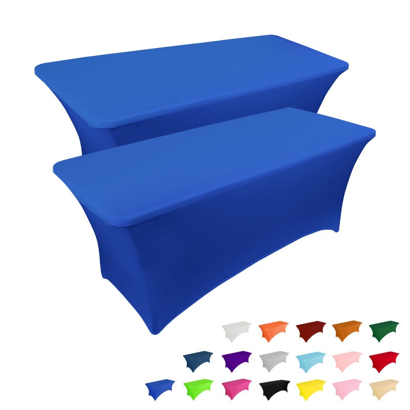 IVAPUPU 2 Pack 6FT Table Cloth for Rectangular Fitted Events Stretch Royal Blue Table Covers Washable Spandex Tablecloth Protector for Party Wedding Cocktail Banquet Festival