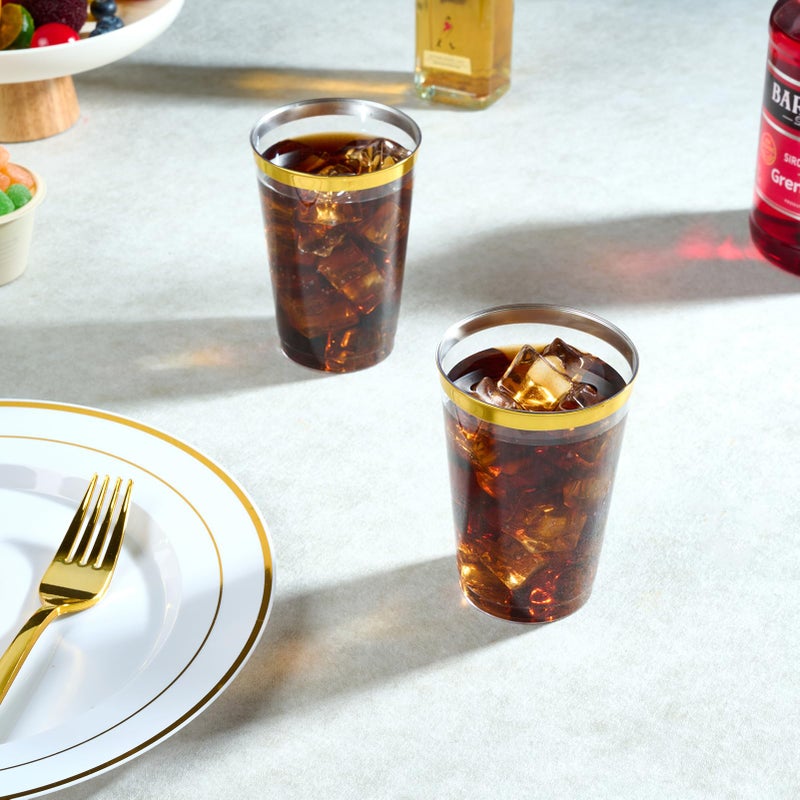 FOCUSLINE 200 Pack 12 oz Gold Rimmed Plastic Cups, Clear Plastic Cups Tumblers, Heavy-duty & Fancy Disposable Hard Cup 12 Ounce with Gold Rim for Wedding Cup Elegant Party Cups - Image 5