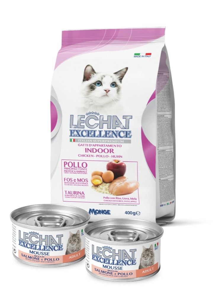 LeChat Excellence by Monge | Premium Indoor Cat Dry & Mousse Wet Food Bundle – Daily Balanced & Complete Nutrition with High-Quality Protein & Natural Ingredients