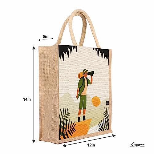 Sangra Multicolor Jute bag for Women and Men Lunch Bag with Zip and Handle (Adventure) - Image 3