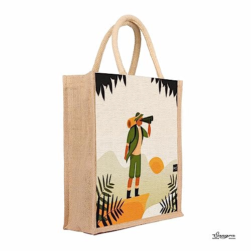 Sangra Multicolor Jute bag for Women and Men Lunch Bag with Zip and Handle (Adventure) - Image 2