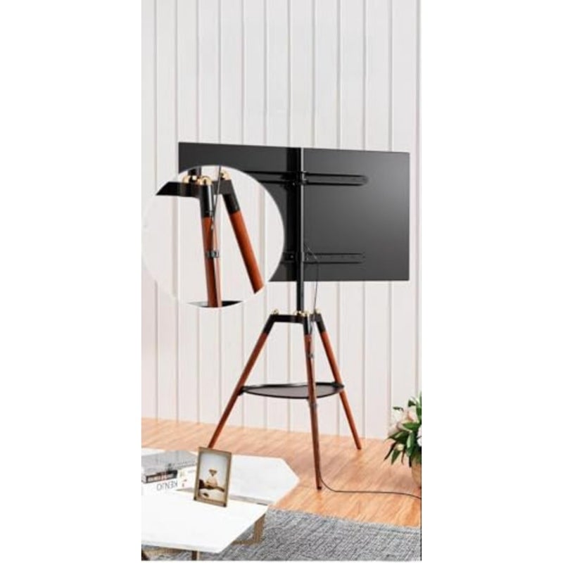 Tripod Easel TV Stand for 32-65 inch LED LCD Screen Flat Curved Screen, Height Adjustable Studio TV Display Stand with 140 Swivel for Bedroom, Living Room, Corner TV Stand Black Wood - Image 5