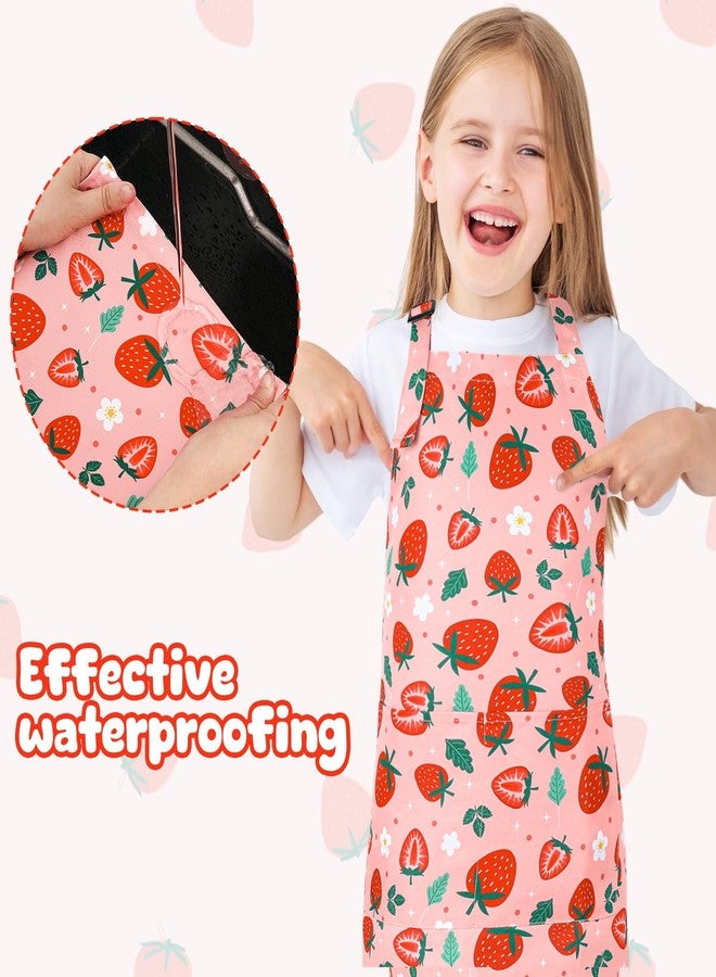 XLSXEXCL Kids Apron and Chef Hat Set, Cute Strawberry Apron Adjustable Kids Aprons with 2 Pockets Girls and Boys, Kids Cooking Aprons Artist Aprons Kitchen Toddler Aprons for Cooking, Baking, Painting - Image 5