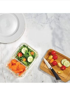 Arabest Airtight Seal, Portion Cont Divided, 3-Pack, Two Compartments, Set of 3 Locking Lids, Glass Storage, Meal Prep Containers, 3 Pack, Clear  - Image 3