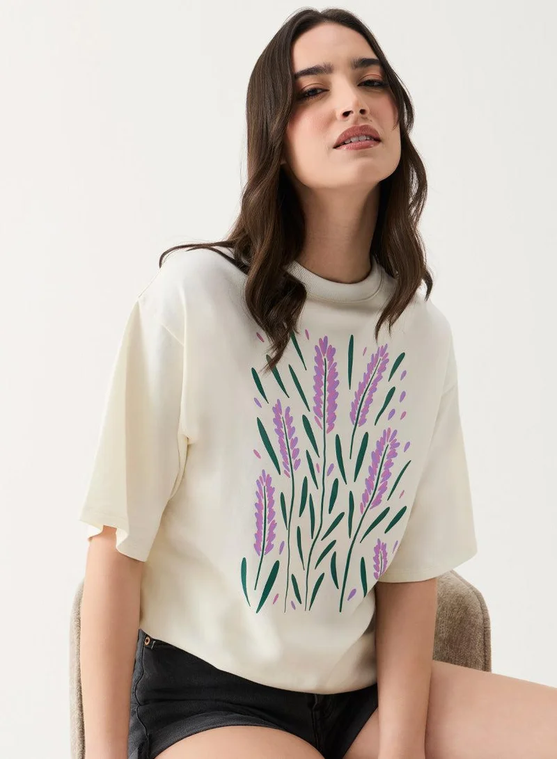 Zigzag Lavender Printed Oversized T-shirt