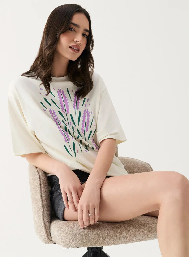 Zigzag Lavender Printed Oversized T-shirt