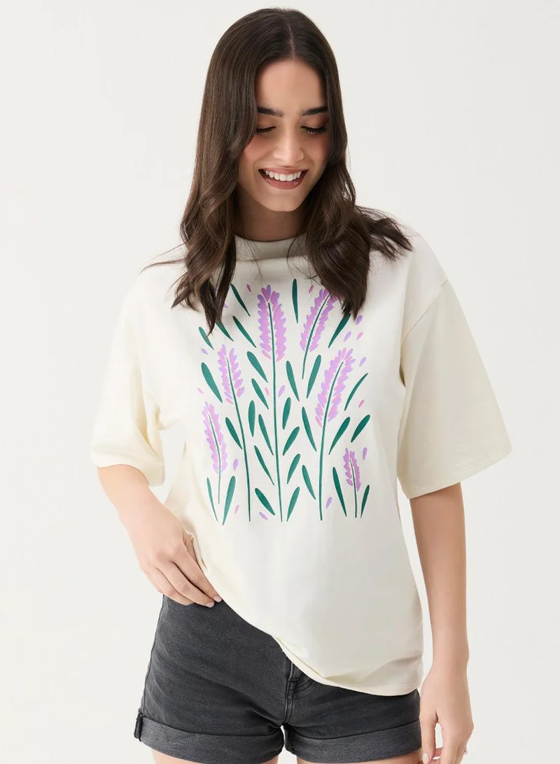 Zigzag Lavender Printed Oversized T-shirt