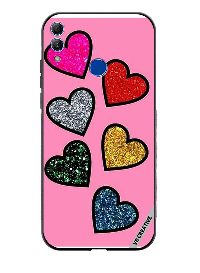 Protective Case Cover For Honor 10 Lite Glitter Hearts in Pink Background Design Multicolour