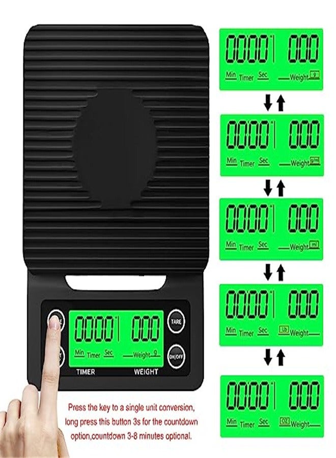 Goolsky ميزان القهوة Goolsky مع مؤقت، شاشة LCD مضاءة من الخلف، دقة عالية في المطبخ مع وظيفة الطي، سعة قصوى 6.6LB/3KG، حساس دقة 0.1g، بطاريات مشمولة - Image 3