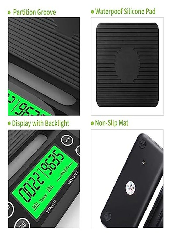 Goolsky ميزان القهوة Goolsky مع مؤقت، شاشة LCD مضاءة من الخلف، دقة عالية في المطبخ مع وظيفة الطي، سعة قصوى 6.6LB/3KG، حساس دقة 0.1g، بطاريات مشمولة - Image 4