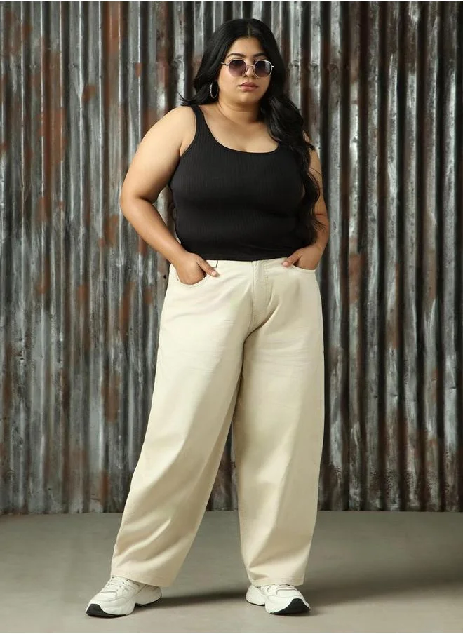 HIGH STAR High Star Plus Size High Rise Regular Fit Trousers