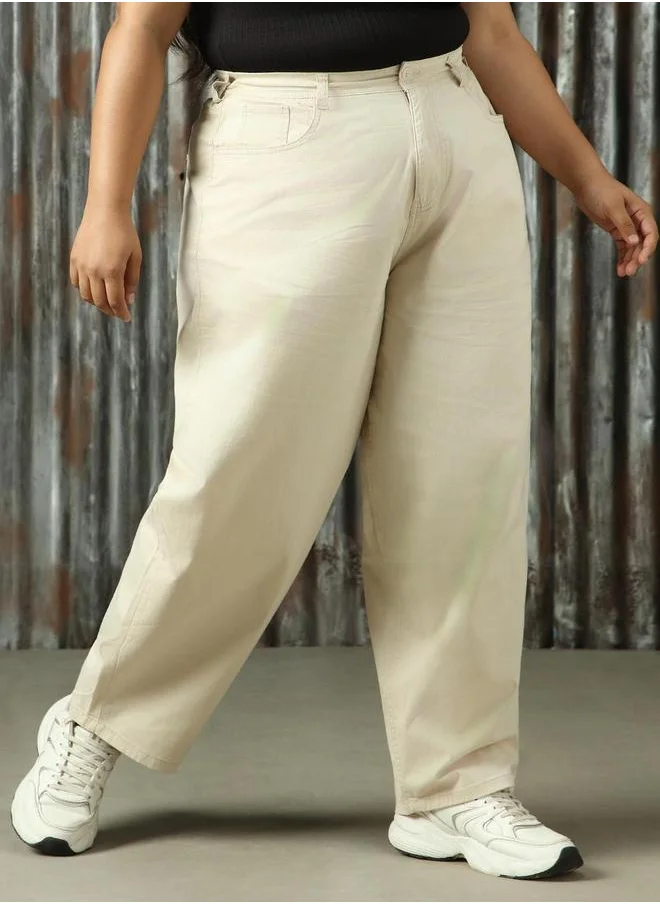HIGH STAR High Star Plus Size High Rise Regular Fit Trousers