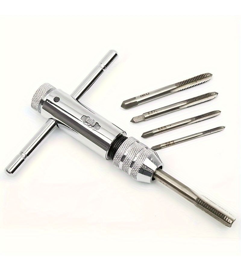 6 Pieces Adjustable Silver Handle Ratchet Tap Holder Wrench with 5pcs Metric Thread Tap M3 to M8 - Image 2