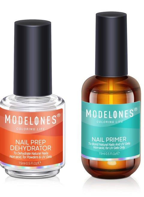 modelones Nail Dehydrator and Primer, Acid Free Natural Nail Prep Dehydrate & Bond Primer Kit, Acrylic Nail Supplies Primer Nail Tech Must Haves Set