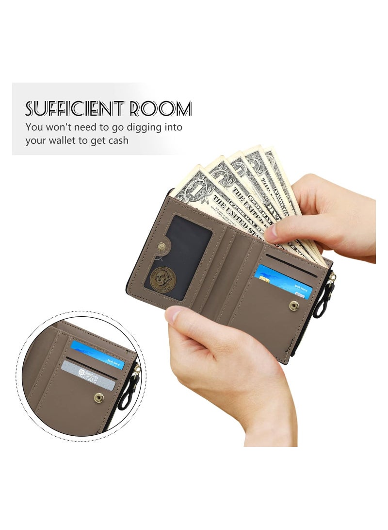 SOLARAE Cute Embroidery Wallets for Women, Leather RFID Blocking Small Bifold Wallet with Zipper Coin Purse, Portable and Small Wallets with Embroidered Animal Pattern, Green - Image 5