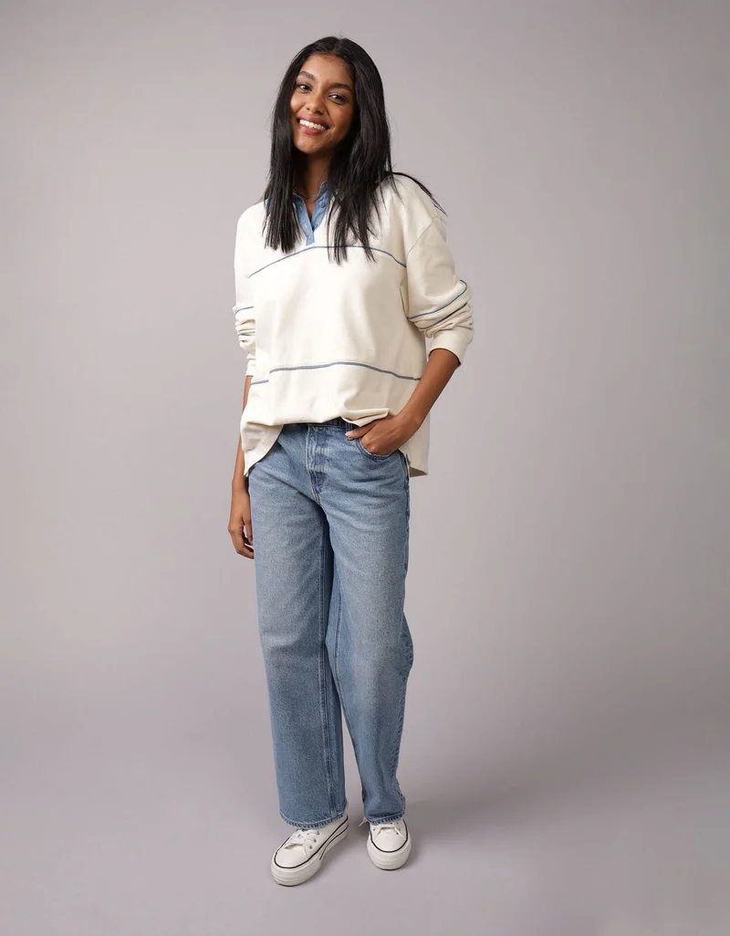 امريكان ايجل تي-شيرت بولو فضفاض بأكمام طويلة