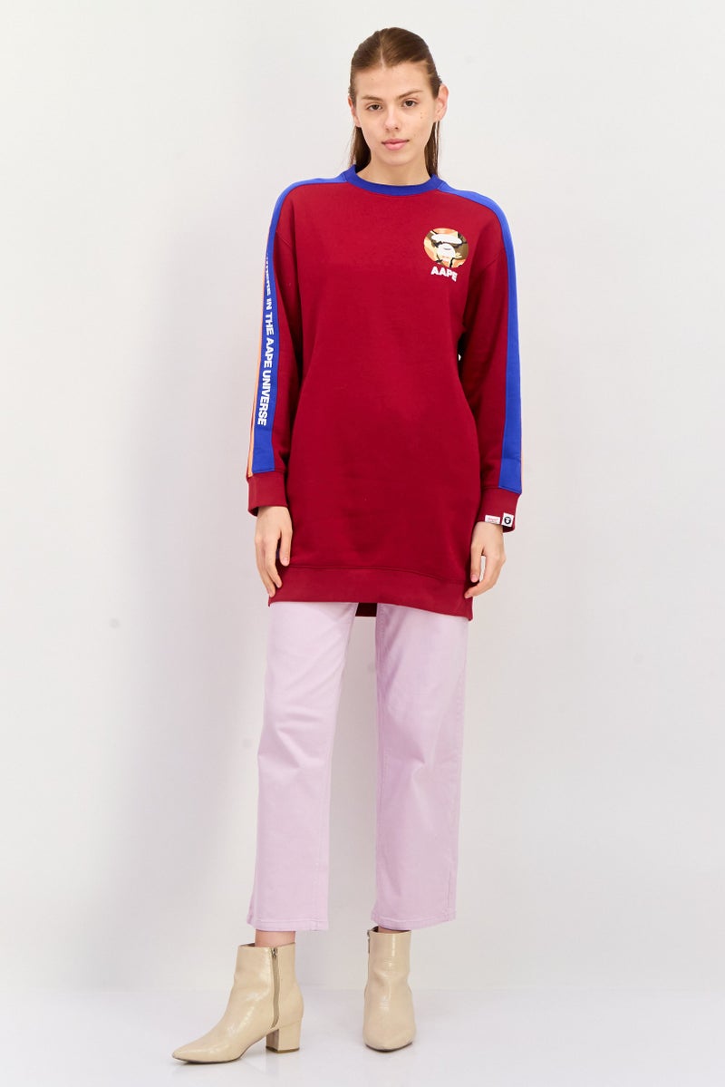 Aape By A Bathing Ape Women Crew Neck Graphic Print Long Sleeves Sweatshirt, Red - Image 3