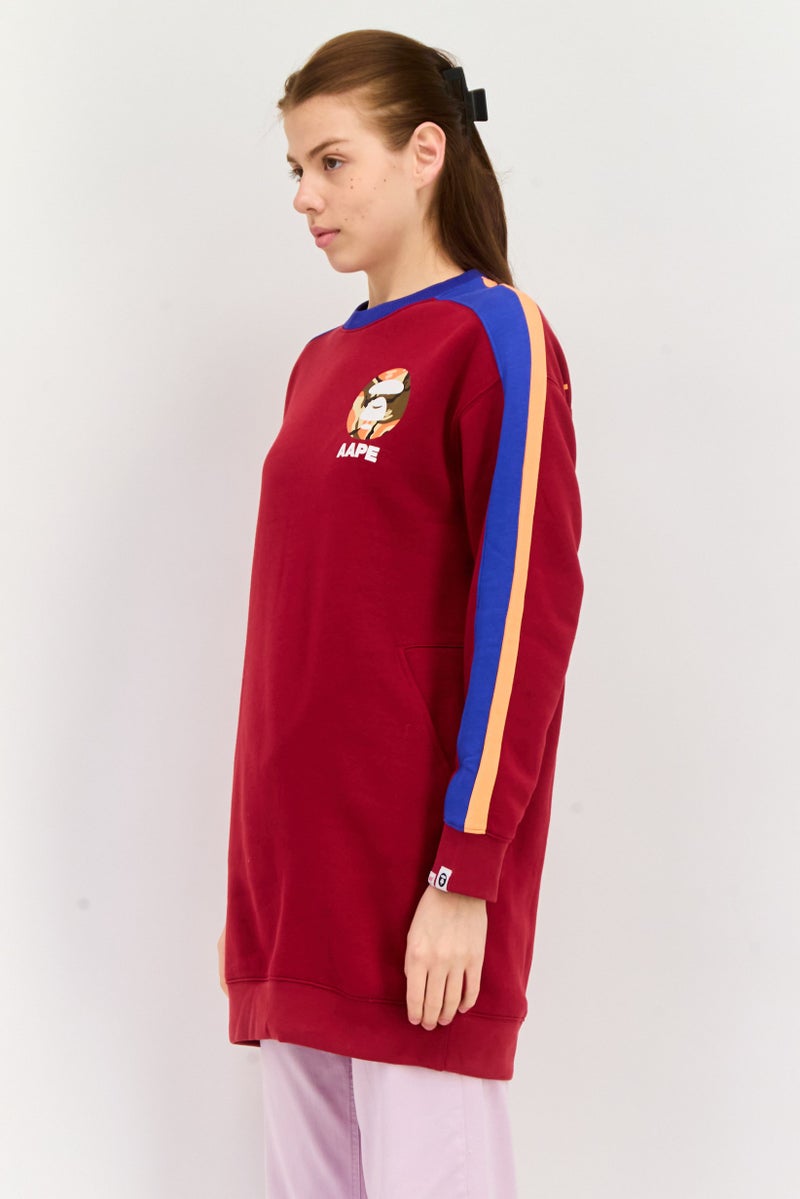 Aape BY *A BATHING APE® Women Crew Neck Graphic Print Long Sleeves Sweatshirt, Red - Image 4