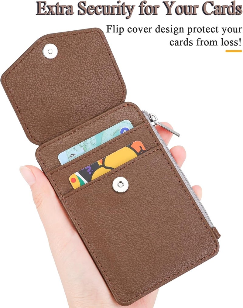 Teskyer Badge Holder with Side Zip Pocket, Multiple Card Slots Leather ID Holder Wallet with Neck Lanyard for Office Staffs, Teachers/Students, Workers, Cruise Cards, Bus/Metro Cards, Lichee Coffee - Image 4