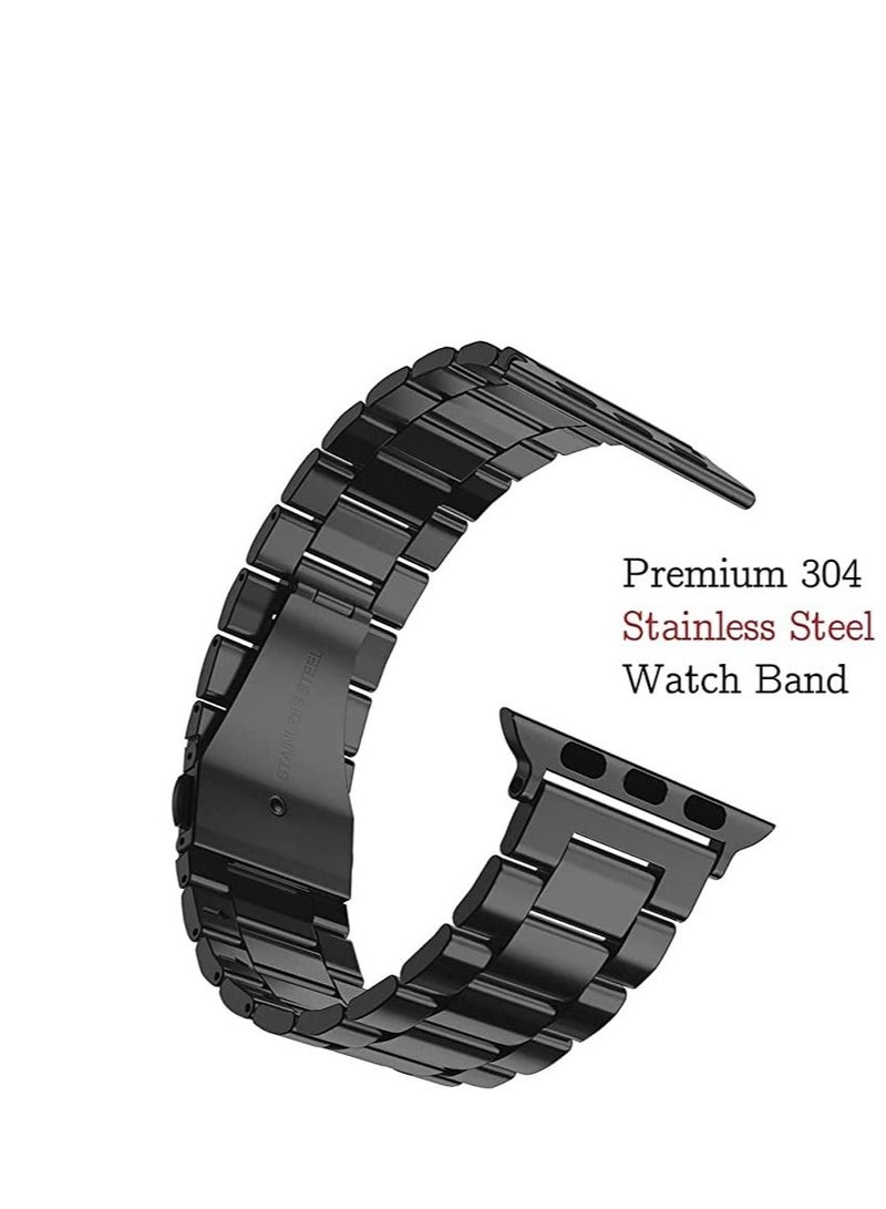 ACLIX Compatible with Apple Watch Band Designed for i-Watch Strap Series 7 6 5 4 3 2 1 SE Stainless Steel Metal Chain with TPU Case Designed for iPhone Smart-Watch Bracelet Link Wrist-Band Black 42/44/45mm  - Image 3