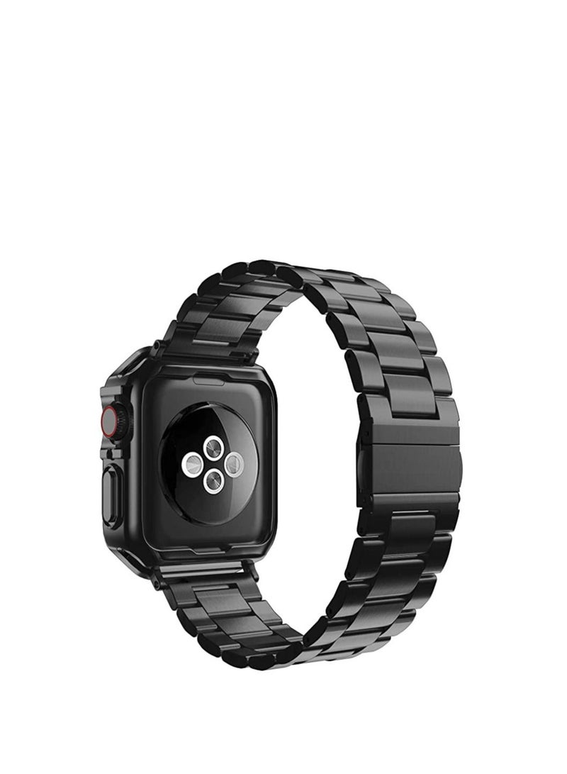 ACLIX Compatible with Apple Watch Band Designed for i-Watch Strap Series 7 6 5 4 3 2 1 SE Stainless Steel Metal Chain with TPU Case Designed for iPhone Smart-Watch Bracelet Link Wrist-Band Black 42/44/45mm  - Image 2
