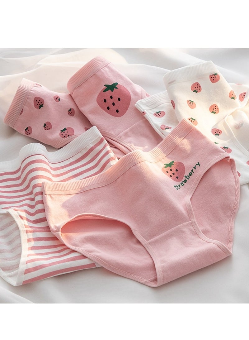 مجموعة من 5 ملابس داخلية قطنية أنيقة بخصر متوسط، ملابس داخلية مريحة وجيدة التهوية للفتيات - Image 1